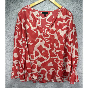 Alfani Womens 2X Floral Chiffon‎ Pullover Blouse Pink White V Neck